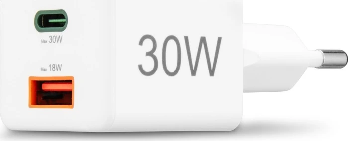Hama Schnellladegerät 1x USB-C PD 1x USB-A QC Mini-Ladegerät 30W weiß