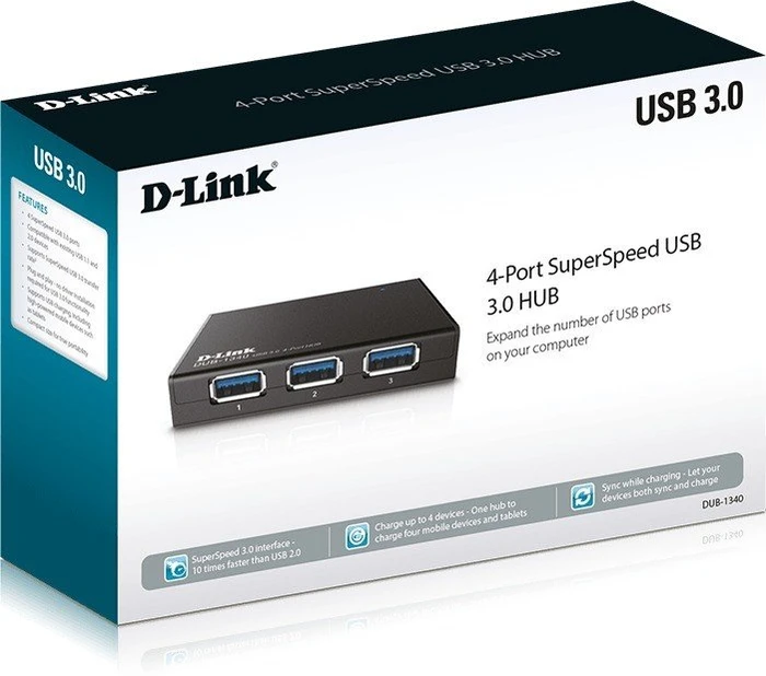 D-Link USB-Hub, 4x USB-A 3.0, USB 3.0 Micro-B [Buchse]