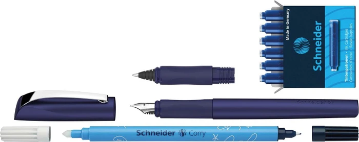 Schneider Ceod Shiny Füllfeder und Kugelschreiber-Set, blau, 9 Stück