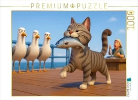 Calvendo Was sagt ihr nun - Cartoon Katze mit Fisch