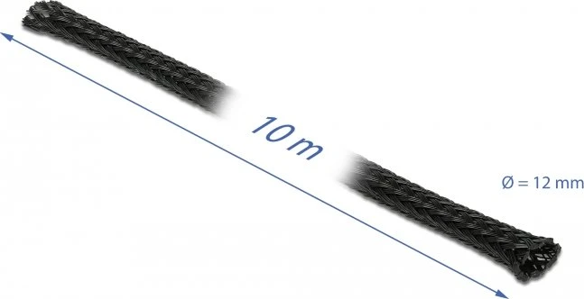 DeLOCK Geflechtschlauch dehnbar, 12mm, 10m, schwarz
