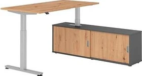 Hammerbacher Ergonomic Aktiv XMST16/R/S elektrisch höhenverstellbarer Sitz-Steh-Schreibtisch 160x80cm Asteiche/silber