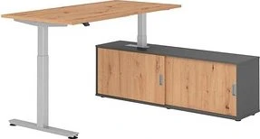 Hammerbacher Ergonomic Aktiv XMST16/R/S elektrisch höhenverstellbarer Sitz-Steh-Schreibtisch 160x80cm Asteiche/silber