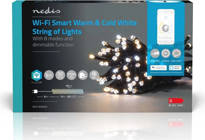 Nedis WIFILX02W50 Smart Life Dekorative Lichterkette LED 50x warmweiß-tageslichtweiß