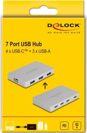 DeLOCK 7-Port USB-Hub mit PD, USB-C 3.1 [Buchse]
