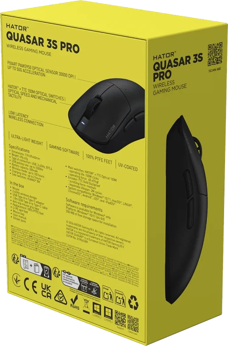 Hator Quasar 3S Pro Wireless Gaming Mouse schwarz, USB/Bluetooth