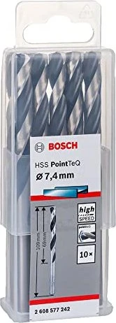 Bosch Professional HSS PointTeQ Spiralbohrer, 3.7x39x70mm, 10 Stück