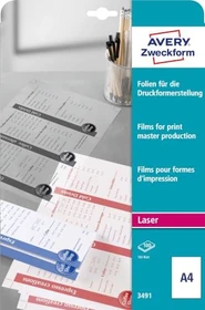 Avery-Zweckform Transparentfilme für die Druckformerstellung Laser Folie matt weiß, A4, 100 Blatt