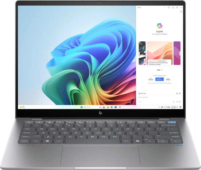 HP OmniBook X AI 14-fe0060ng, Meteor Silver, Snapdragon X Elite - X1E-78-100, 16GB RAM, 1TB SSD, DE