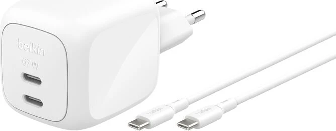 Belkin BoostCharge Pro Ladegerät 2-Port USB-C GaN + USB-C-Kabel 67W weiß