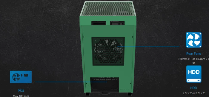 Thermaltake The Tower 100 Racing Green, grün, Glasfenster, Mini-ITX