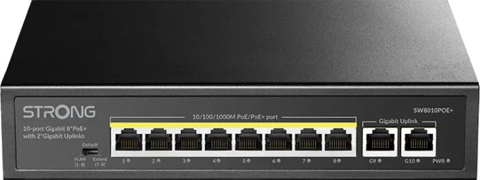 Strong Desktop Gigabit Switch, 10x RJ-45, 100W PoE+