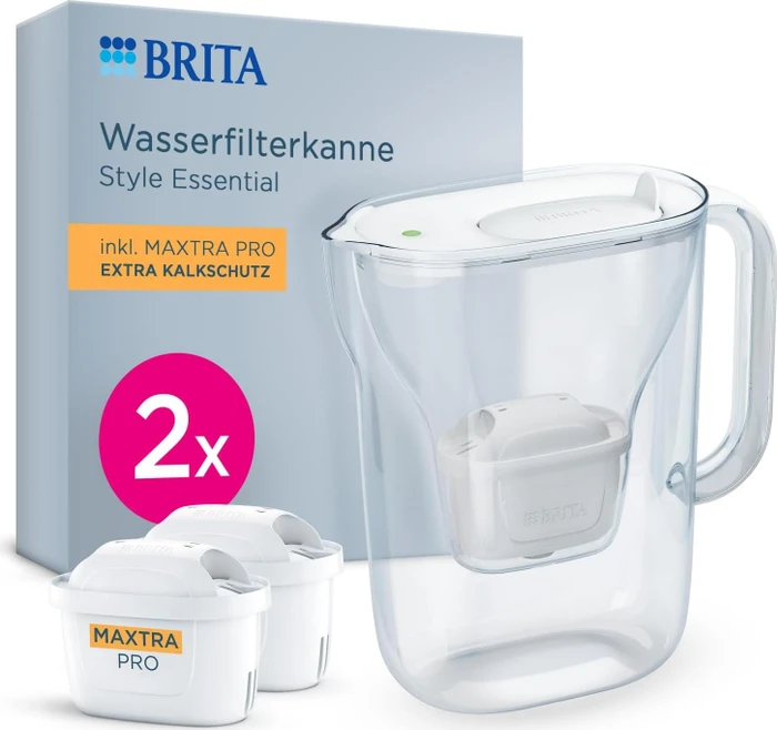 Brita Style Essential Tischwasserfilter inkl. 2 Kartuschen Pro Kalkschutz weiß
