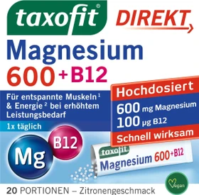 Taxofit Direkt Magnesium 600 + B12 Granulat Sticks, 20 Stück