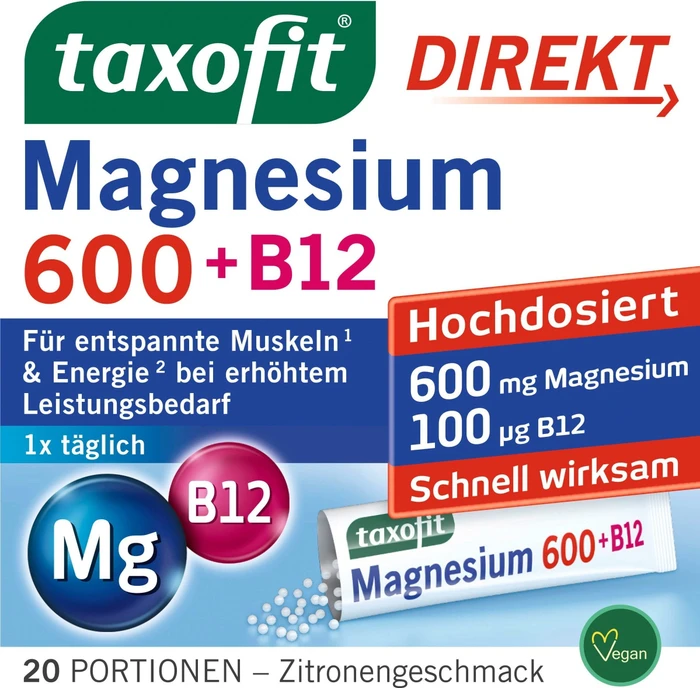 Taxofit Direkt Magnesium 600 + B12 Granulat Sticks, 20 Stück