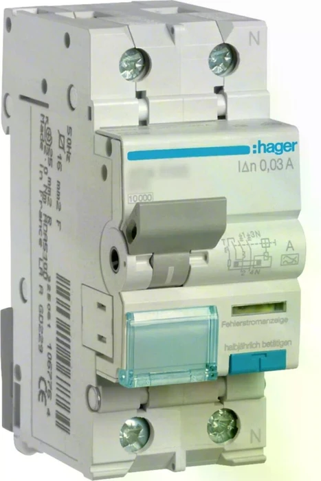 Hager Fehlerstrom-Leitungsschutzschalter 1P+N 10kA C-6A 30mA Typ A