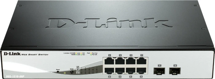 D-Link DGS-1210 Desktop Gigabit Smart Switch, 8x RJ-45, 2x SFP, 45W PoE