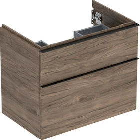 Geberit iCon Unterschrank für Handwaschbecken mit 2 Schubladen 74cm, Korpus und Front: Nussbaum hickory/Melamin Holzstruktur, Griff: lava/pulverbeschichtet matt