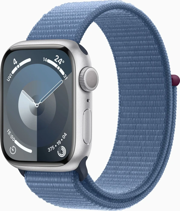 Apple Watch Series 9 (GPS) 41mm Aluminium silber mit Sport Loop winterblau