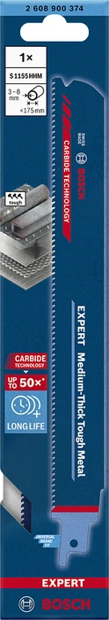 Bosch Professional EXPERT S1155HHM Medium-Thick Tough Metal Säbelsägeblatt 10TPI, 225x1.1mm, 1 Stück