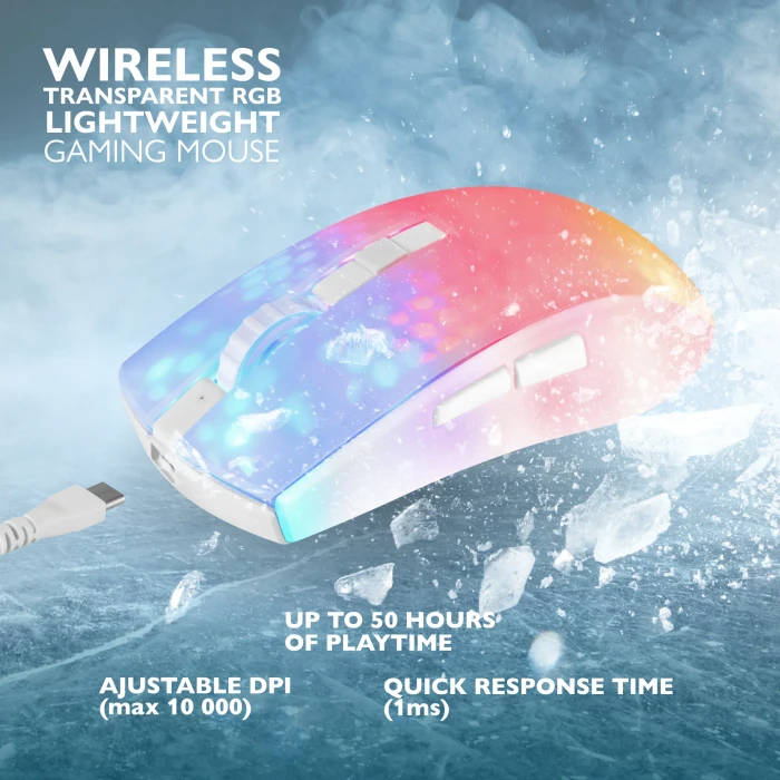 Deltaco WM89 Wireless RGB Lightweight Gaming Mouse weiß/transluzent, USB