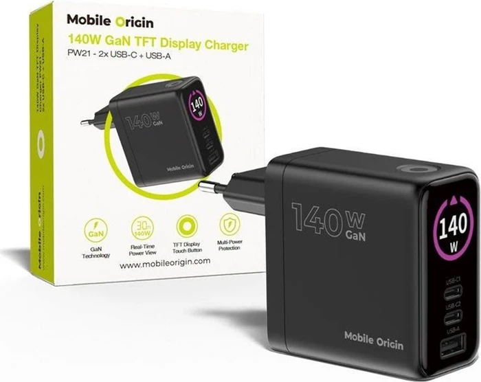Mobile Origin 140W GaN Display Charger PW21 - 2x USB-C + USB-A