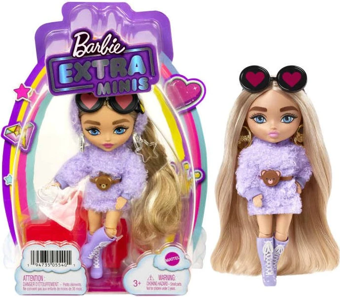 Mattel Barbie - Extra Minis Puppe mit flauschiger lila Kleidung