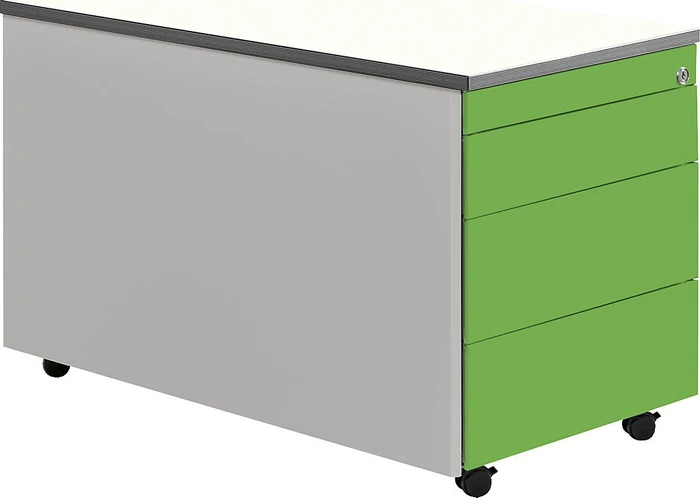 mauser Rollcontainer line, 1x Utensilienauszug, 3x Materialschublade, weiß/weißaluminium/gelbgrün