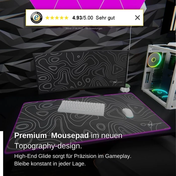 Nyfter Nyfpad RGB XXL Topography Gaming Mousepad, 900x500mm, schwarz
