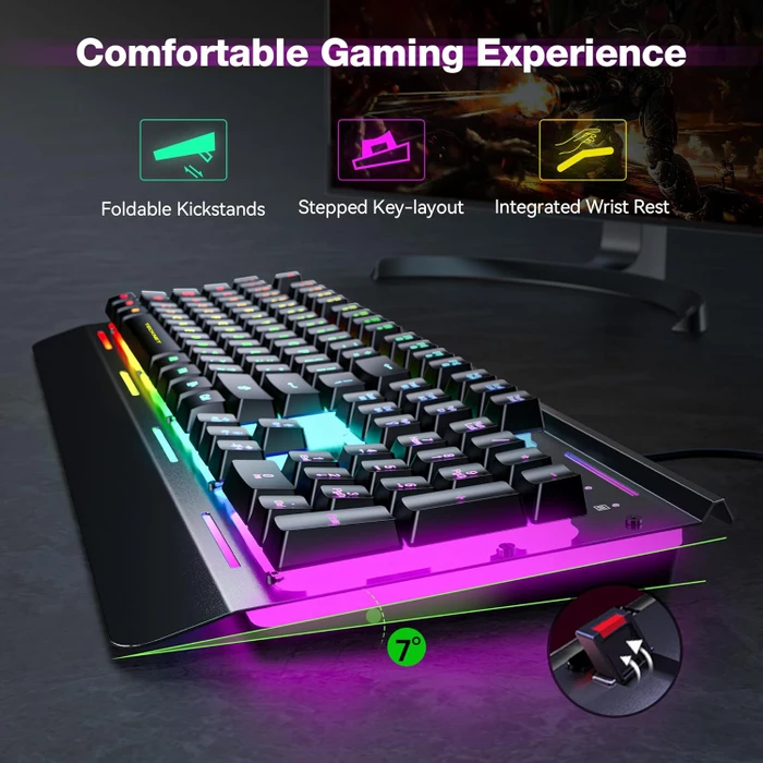 TeckNet RGB Gaming Keyboard, schwarz, LEDs RGB, USB, US