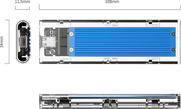 Orico TCM2-C3, blau/transparent, USB-C 3.1