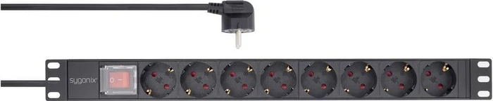 Sygonix 19" Aluminium Steckdosenleiste, 1HE, 8-fach, 250V, schwarz, 1.8m