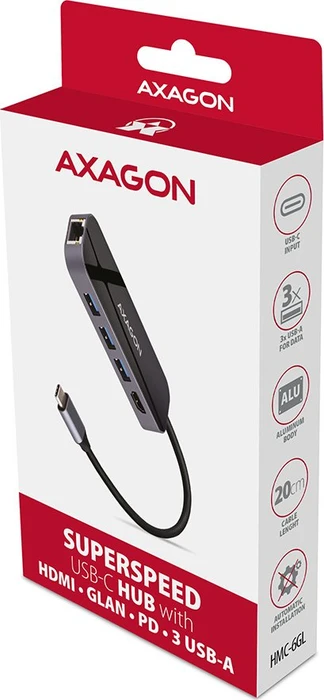 Axagon 6in1 USB-C Combo Hub, USB-C 3.0 [Stecker]