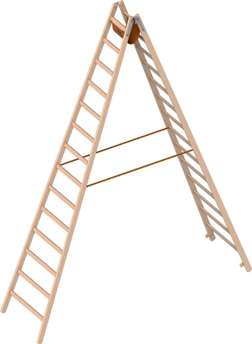 Layher Topic 1038 Holz 2-tlg. Stehleiter, 2x 14 Stufen