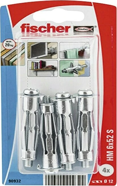 fischer HM 6x52 S K Hohlraum-Metalldübel Schrauben/Dübel-Sortiment, 4 Stück