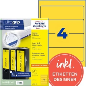 Avery-Zweckform Ordneretiketten, 192x61mm, gelb, 20 Blatt (80 Etiketten)
