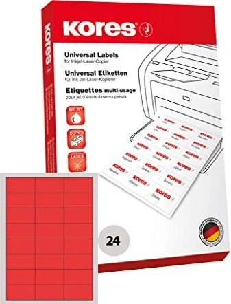 Kores Etiketten, 70x37mm, rot, matt, 100 Blatt (2400 Etiketten)