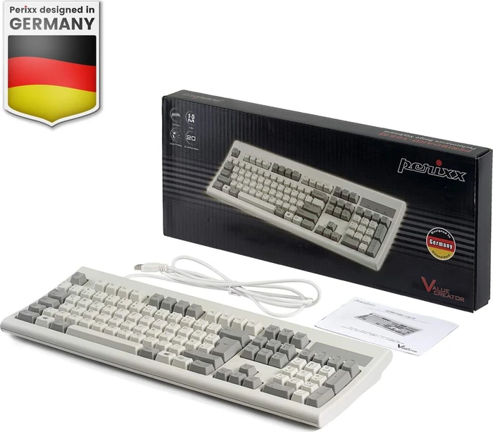 Perixx Periboard-106M, retro-grau/weiß, USB, DE