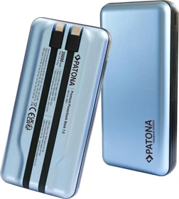 Patona Powerbank Stark 1.0 mit 2 integrierten Ladekabeln PD65W 20000mAh blau