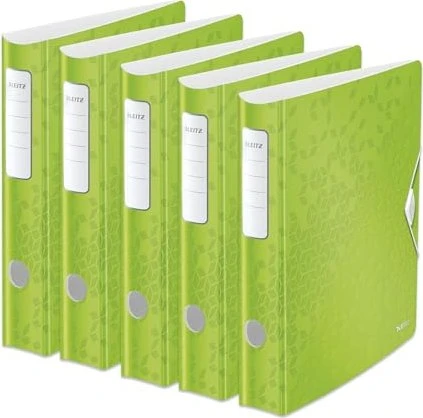 Leitz Qualitäts Ordner 2-Ring 180° Active WOW, 65mm, A4, grün, 5er-Pack