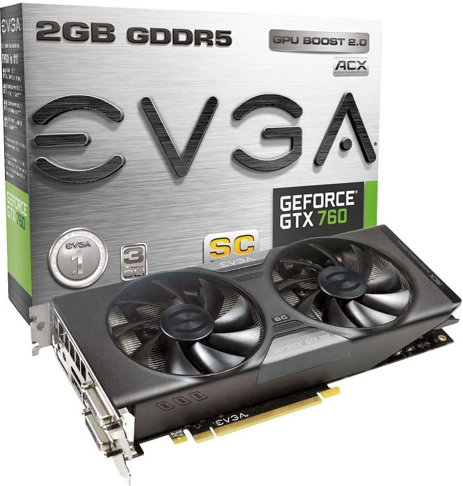 EVGA GeForce GTX 760 Superclocked ACX Cooler, 2GB GDDR5, 2x DVI, HDMI, DP