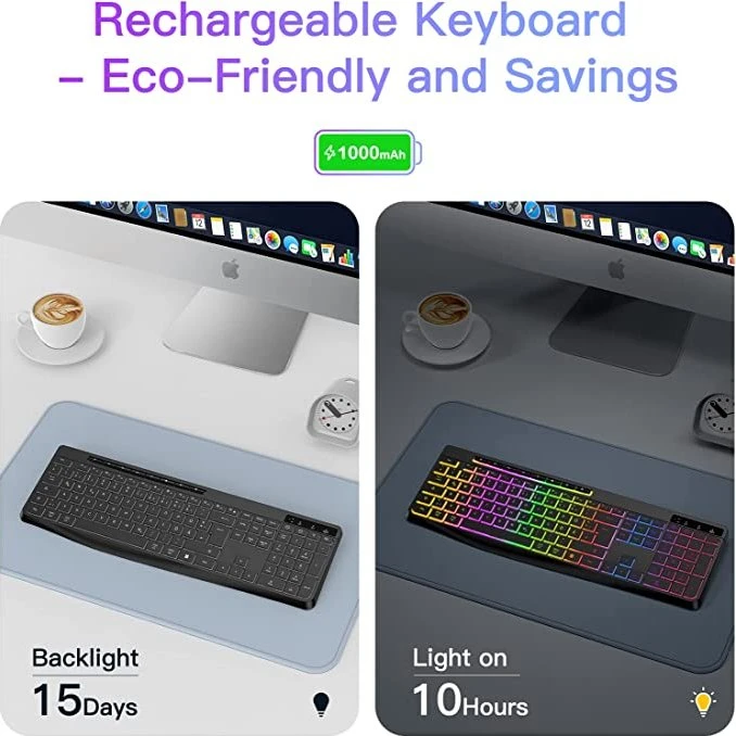 Tecurs Kabellose Gaming Tastatur, schwarz, LEDs RGB, DE