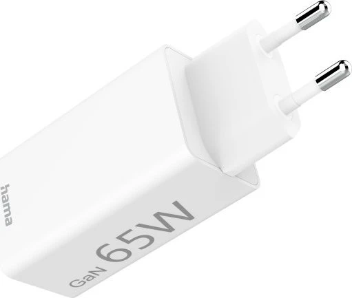 Hama Schnellladegerät GaN 1x USB-C PD 1x USB-A QC Mini-Ladegerät 65W weiß