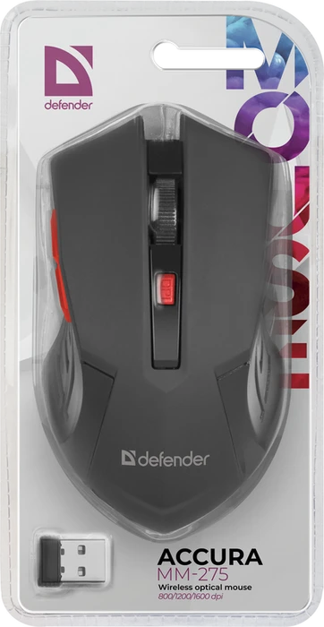 Defender Accura MM-275 Wireless Optical Mouse schwarz/rot, USB