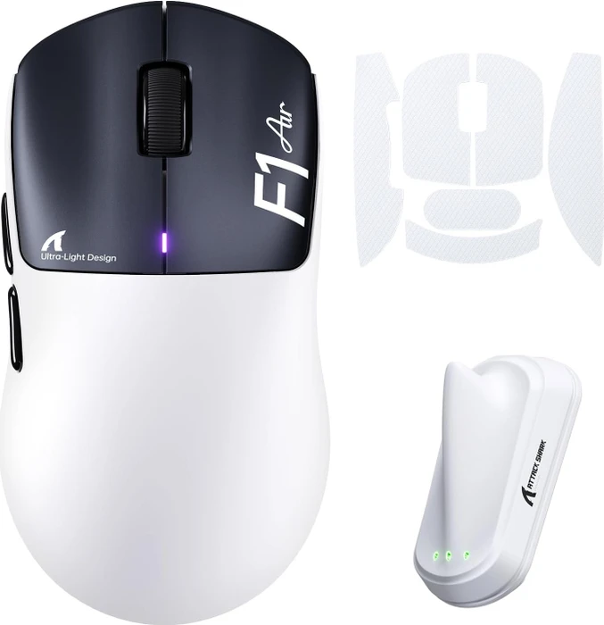 Attack Shark F1 Air 8KHz Wireless, White & Black, inkl. Grip Tape, USB/Bluetooth