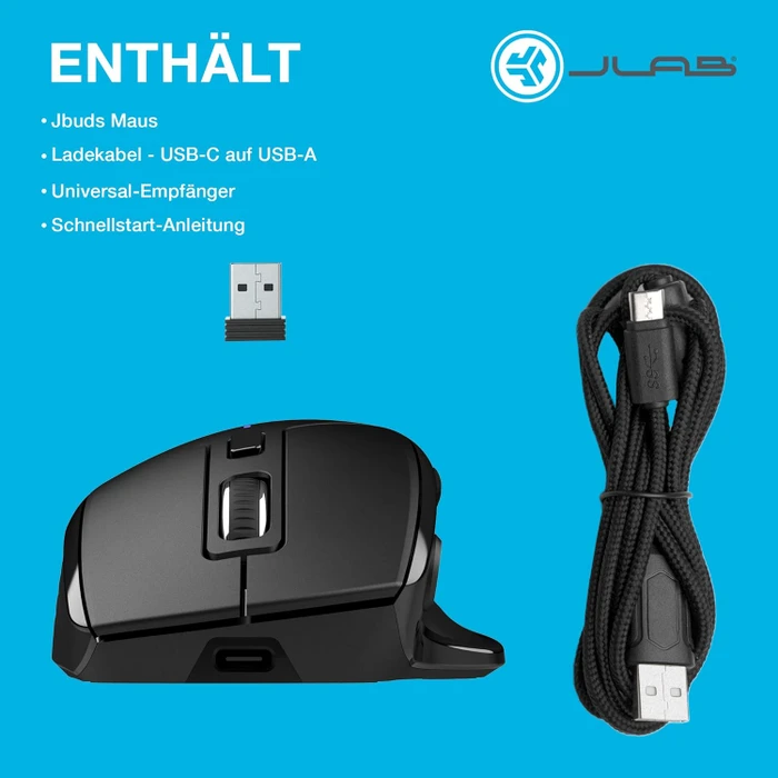 JLab JBuds Wireless Mouse, schwarz, USB/Bluetooth