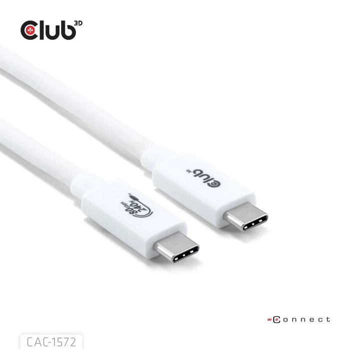 Club 3D USB-C Kabel, USB4 Gen4x2, 80Gb/s, 8K240Hz, 240W PD EPR, USB-C Stecker auf USB-C Stecker, 1.2m, weiß