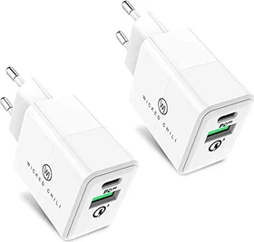 Wicked Chili 20W Dual USB-Netzteil mit Quick Charge und USB-C PD weiß, 2er-Pack