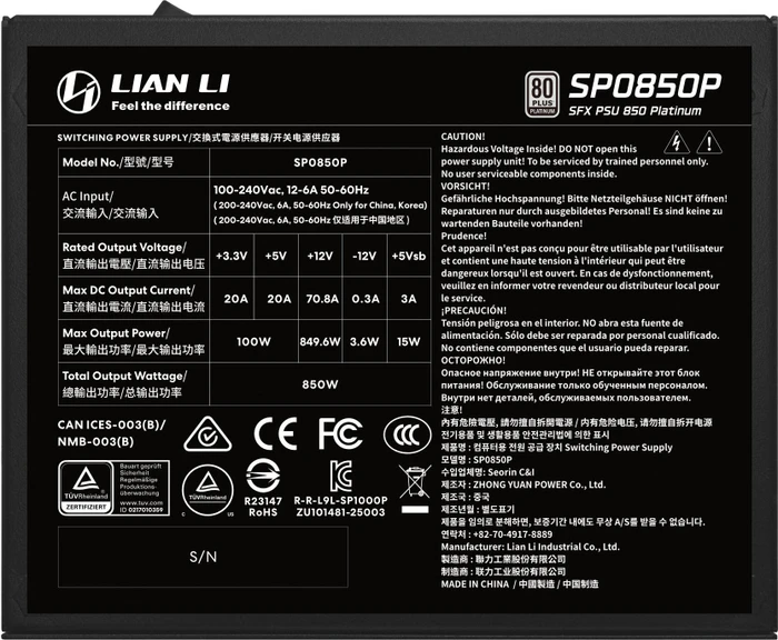 Lian Li SP Platinum SP0850P schwarz 850W, ATX 3.1