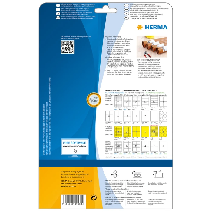 Herma Etiketten Outdoor, 99.1x42.3mm, wetterfest, weiß, matt, 10 Blatt (120 Etiketten)